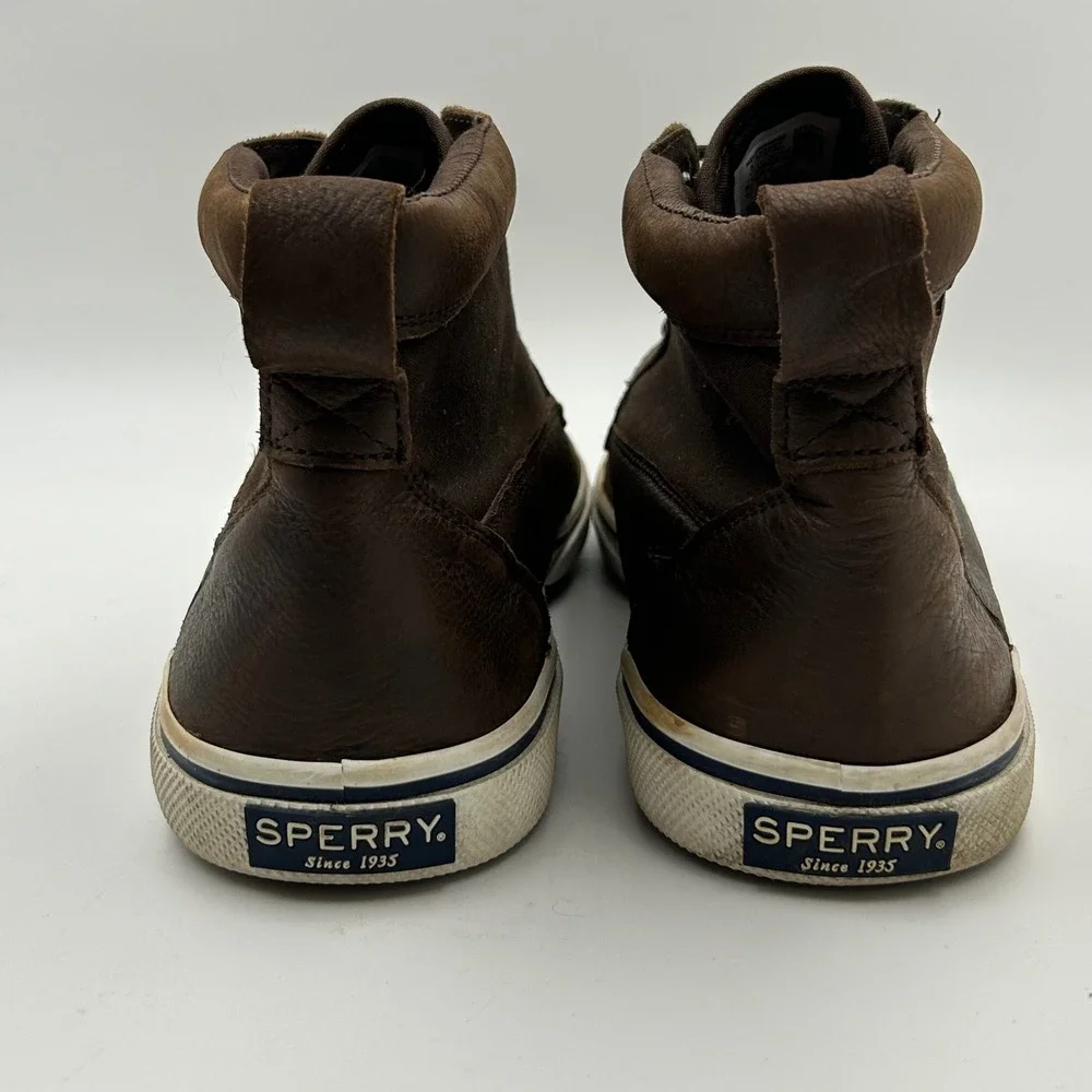 Sperry Halyard Sneaker Boots Leather Chukka Mens 12 Brown Mid Top Preppy Rugged‎